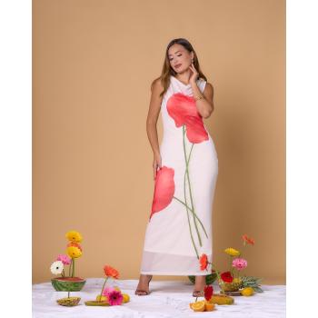 Vestido Beige Flor.